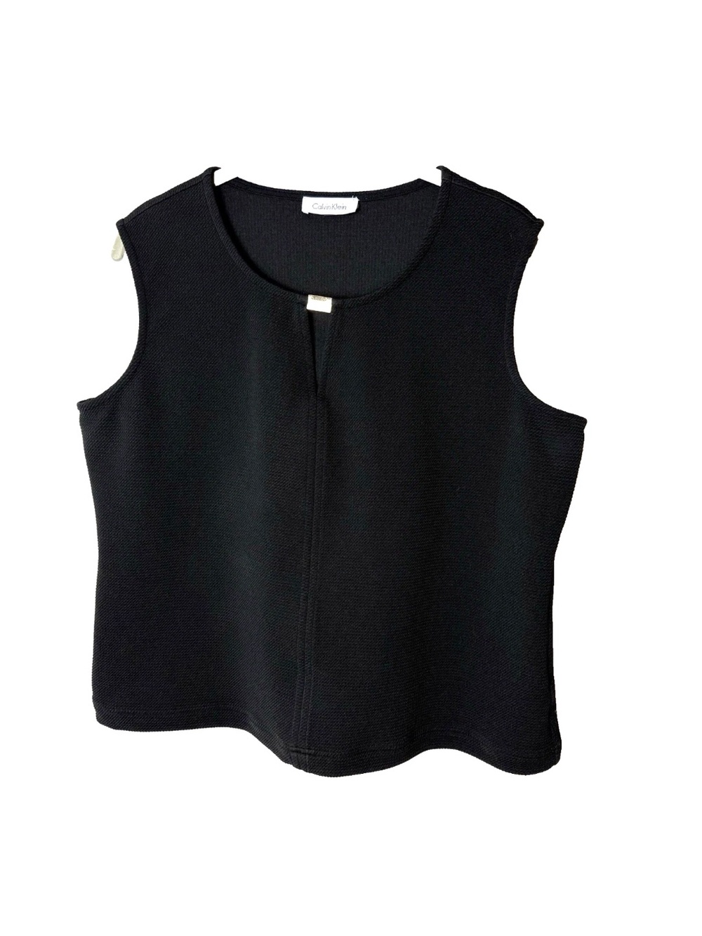Calvin Klein Sleeveless Top Size Large Black Textured Keyhole Front Stretch